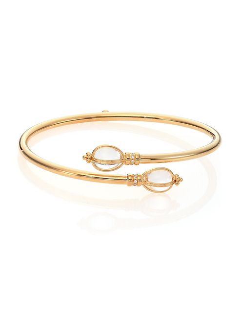 Temple St. Clair - Bellina Classic Rock Crystal, Diamond & 18K Yellow Gold Bypass Bangle Bracelet