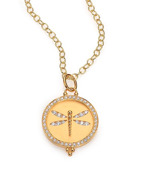 Temple St. Clair - Tree Of Life Diamond & 18K Yellow Gold Dragonfly Cutout Disc Pendant