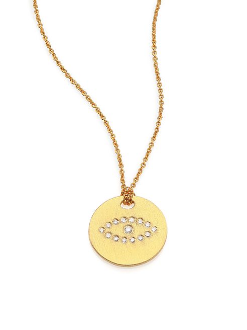 Roberto Coin - Tiny Treasures Diamond & 18K Yellow Gold Evil Eye Disc Pendant Necklace