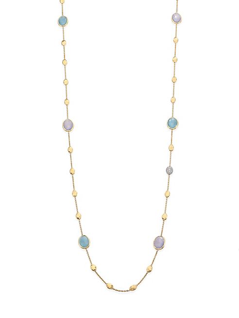 Marco Bicego - Siviglia Diamond, Aquamarine, Chalcedony, 18K Yellow Gold & 18K White Gold Station Necklace