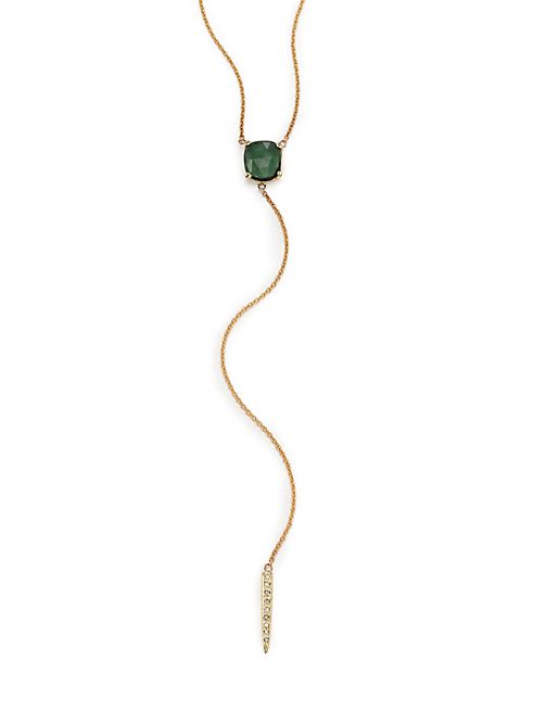 Jacquie Aiche - Diamond, Green Tourmaline & 14K Yellow Gold Ice Pick Lariat Necklace