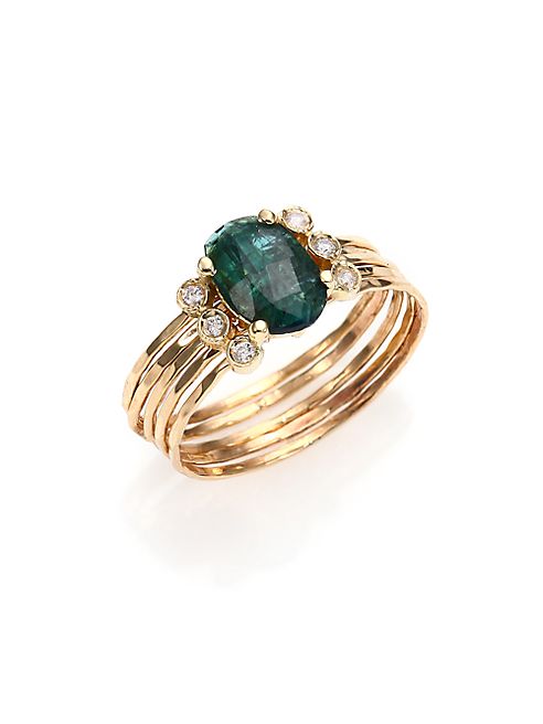 Jacquie Aiche - Green Tourmaline, Diamond & 14K Yellow Gold Multi-Row Waif Ring