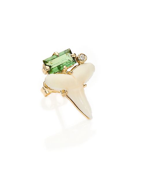 Jacquie Aiche - Shark Tooth, Tourmaline Diamond & 14K Yellow Gold Single Stud Earring