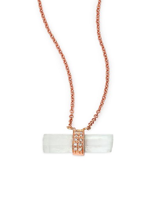 Jacquie Aiche - Aquamarine, Diamond & 14K Rose Gold Aura Bar Pendant Necklace