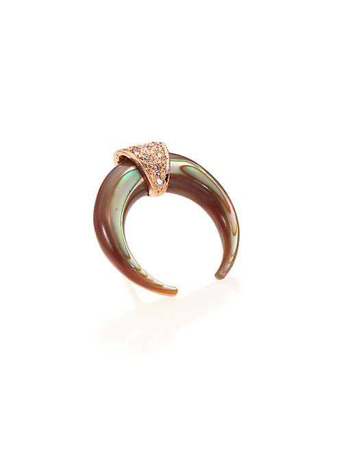 Jacquie Aiche - Abalone, Diamond & 14K Rose Gold Double Horn Single Stud Earring