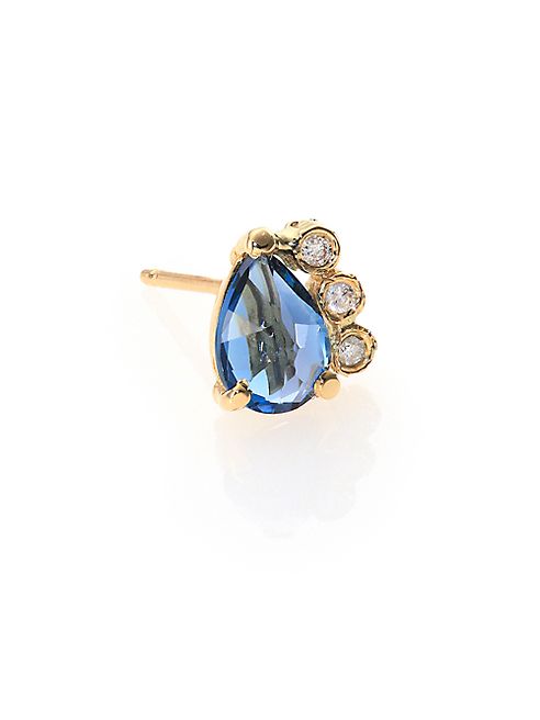 Jacquie Aiche - Blue Topaz, Diamond & 14K Yellow Gold Teardrop Single Stud Earring