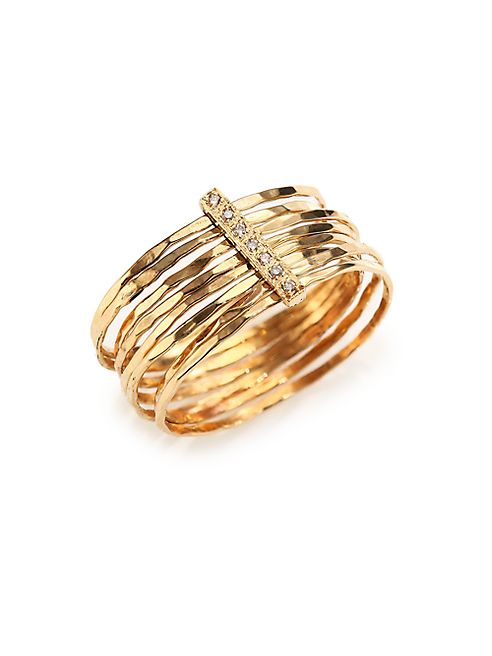 Jacquie Aiche - Diamond & 14K Yellow Gold Hammered Bar Ring