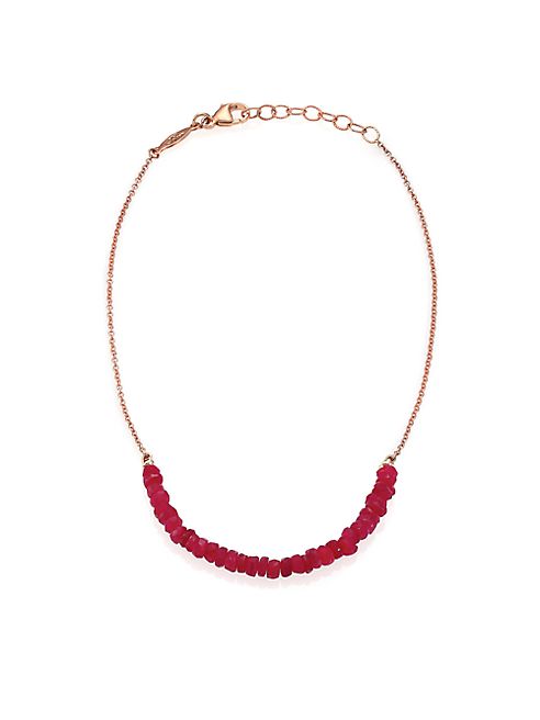 Jacquie Aiche - Beaded Ruby & 14K Rose Gold Beaded Anklet