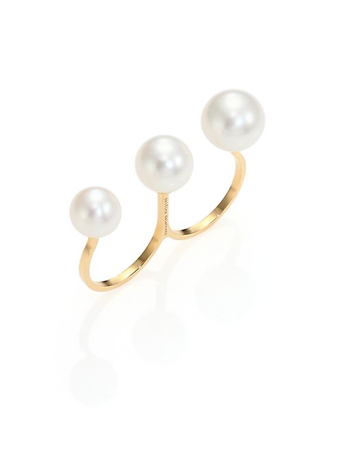 Delfina Delettrez - Roll In Stones 9MM-11MM White Pearl & 18K Yellow Gold Double Ring