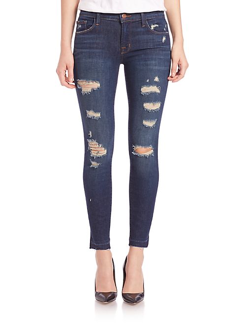 J BRAND - Distressed Low-Rise Cropped Skinny Jeans