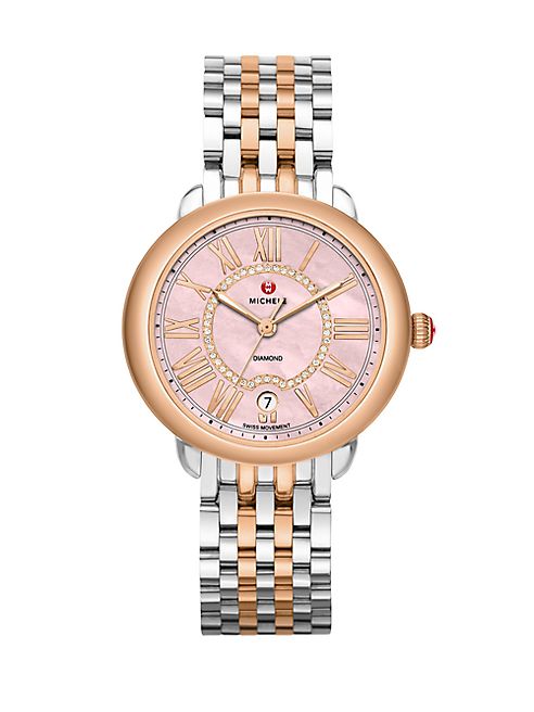 Michele Watches - Serein 16 Diamond, Pink Mother-Of-Pearl & Two-Tone Stainless Steel Bracelet Watch