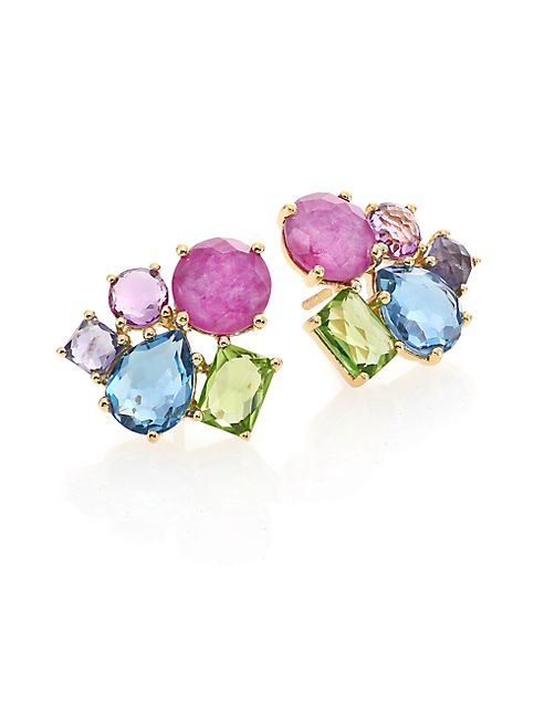 IPPOLITA - Rock Candy Fall Rainbow Semi-Precious Multi-Stone & 18K Yellow Gold Cluster Earrings