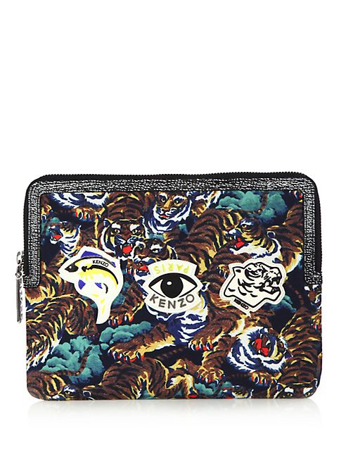 KENZO - Leather-Trim Tiger-Print Tablet Case