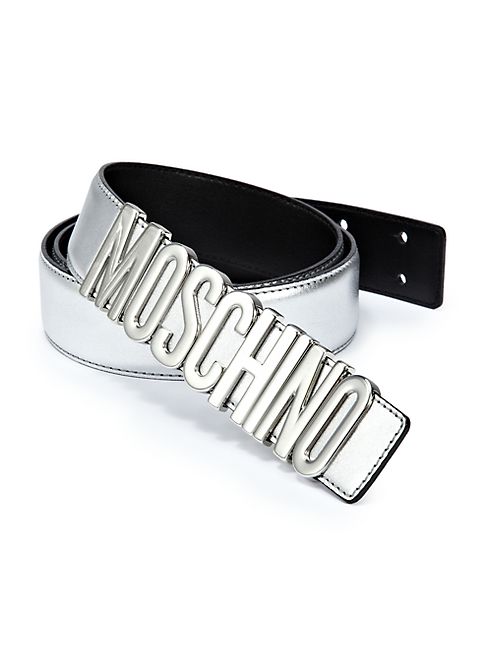 Moschino - Metallic Logo-Buckle Leather Belt