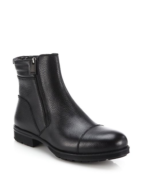 Aquatalia - Hugh Shearling-Lined Leather Ankle Boots