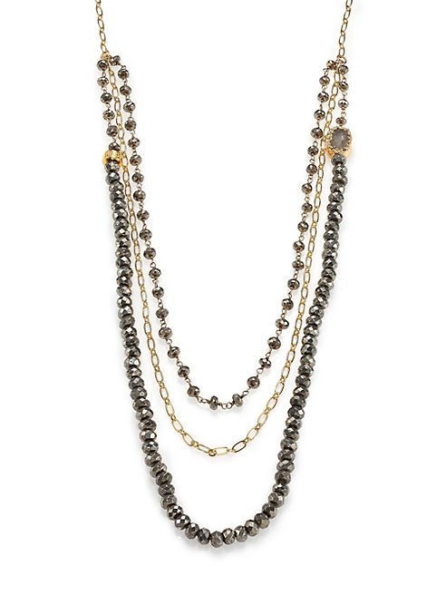 Nest - Pyrite & Druzy Triple-Strand Beaded Necklace