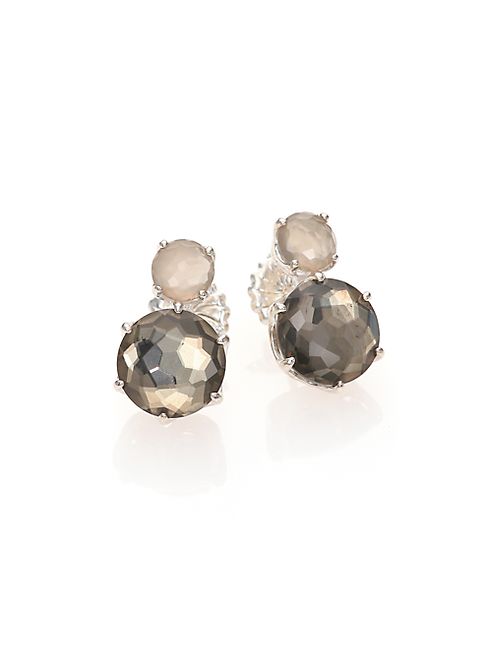 IPPOLITA - Rock Candy Grey Moonstone, Pyrite & Sterling Silver Two-Stone Stud Earrings