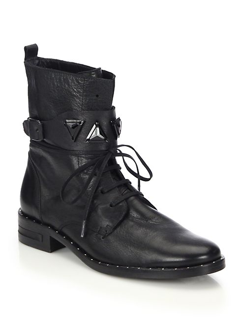 FREDA SALVADOR - Trek Leather Jeweled-Strap Combat Boots