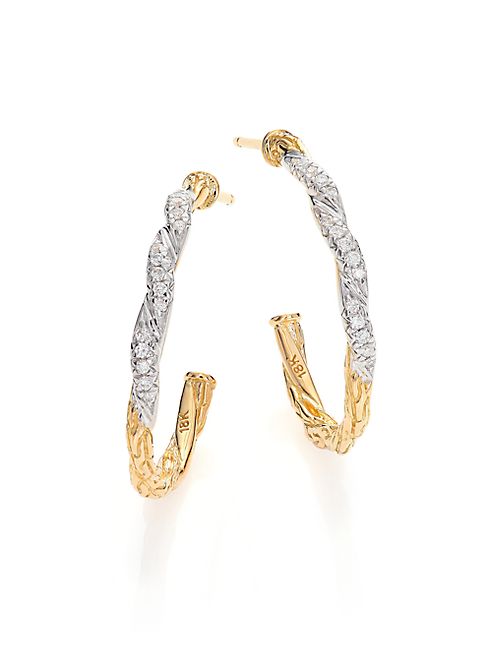 John Hardy - Classic Chain Diamond & 18K Yellow Gold Hoop Earrings/0.8