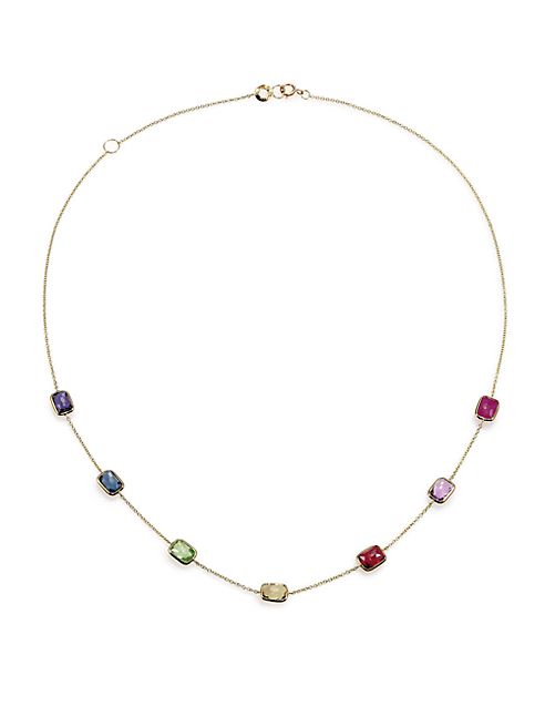 IPPOLITA - Rock Candy Fall Rainbow Semi-Precious Multi-Stone & 18K Yellow Gold Rectangle Station Necklace