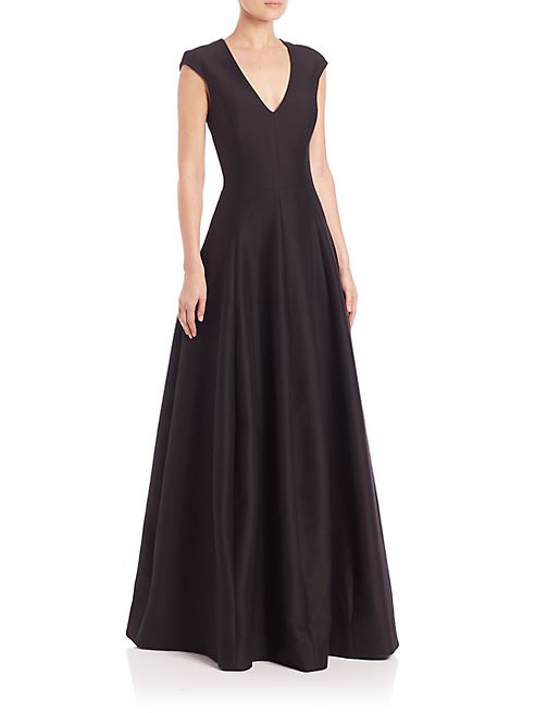 Halston Heritage - Silk Faille Cap-Sleeve Gown