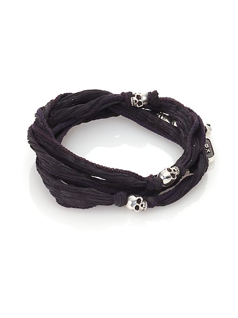 King Baby Studio - Sterling Silver & Silk Skull Wrap Bracelet