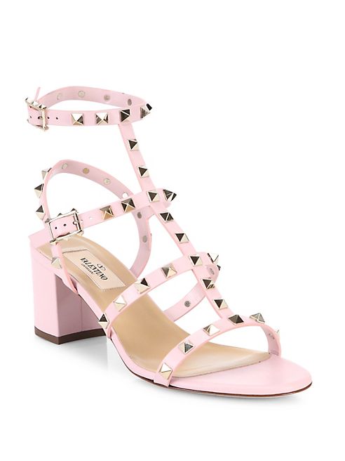 Valentino - Rockstud Leather Block Heel Sandals