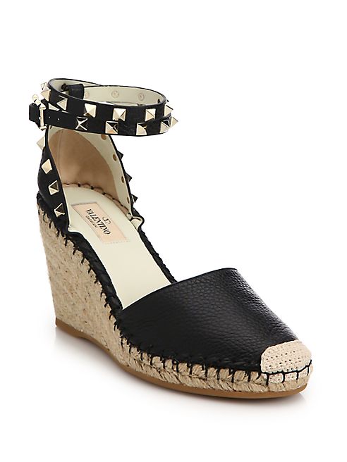 Valentino - Rockstud Leather Wedge Espadrilles