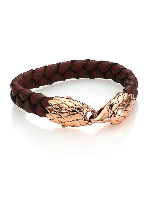 John Hardy - Classic Chain Woven Leather & Bronze Eagle Bracelet