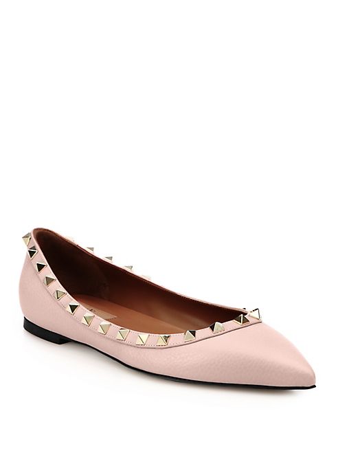 Valentino - Rockstud Pebbled Leather Flats