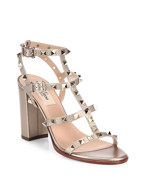 Valentino - Rockstud Metallic Leather City Sandals