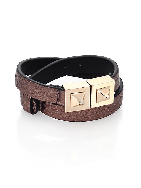 Valentino - Two-Stud Metallic Leather Wrap Bracelet