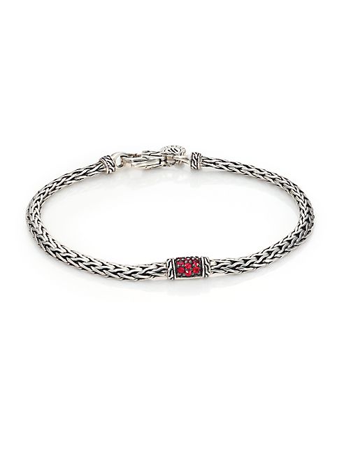 John Hardy - Classic Chain Red Sapphire & Sterling Silver Slim Station Bracelet