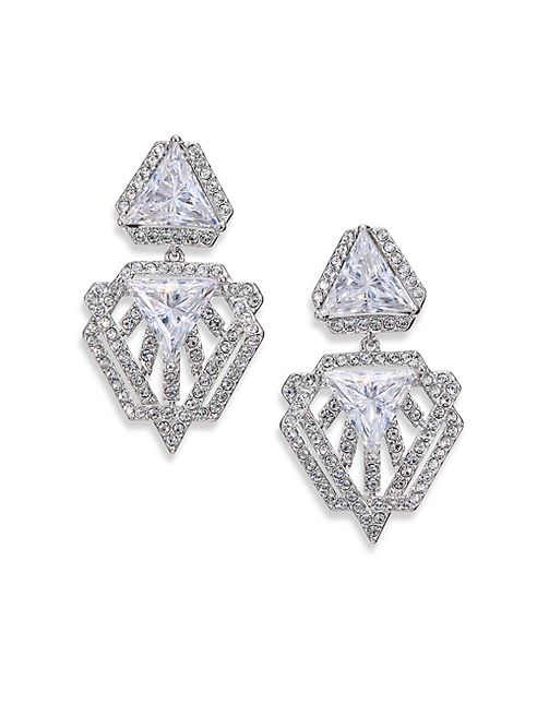 Adriana Orsini - Deco Pavé Triangle Small Drop Earrings/Silvertone