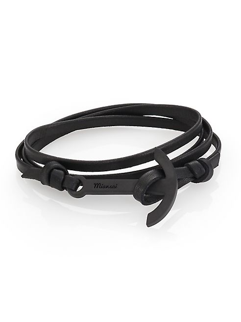 Miansai - PVD Coated Modern Anchor Leather Wrap Bracelet