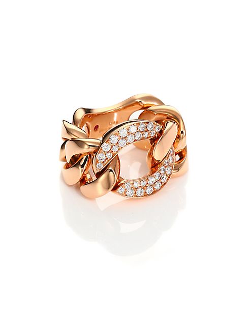 Roberto Coin - Gourmette Diamond & 18K Rose Gold Chain Ring