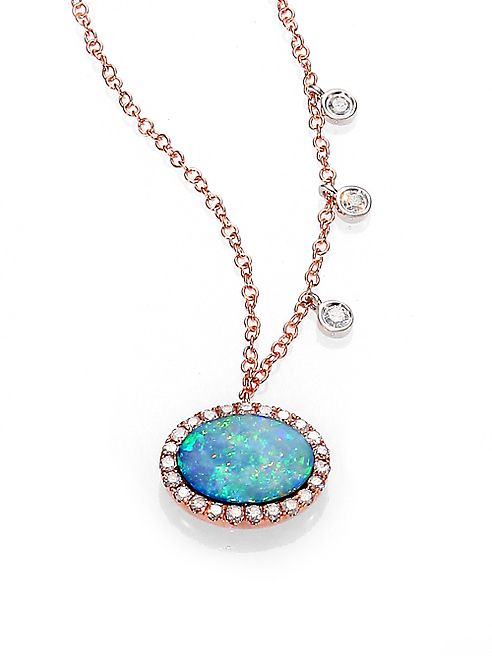 Meira T - Opal, Diamond & 14K Rose Gold Pendant Necklace