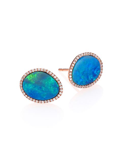 Meira T - Opal, Diamond & 14K Rose Gold Stud Earrings