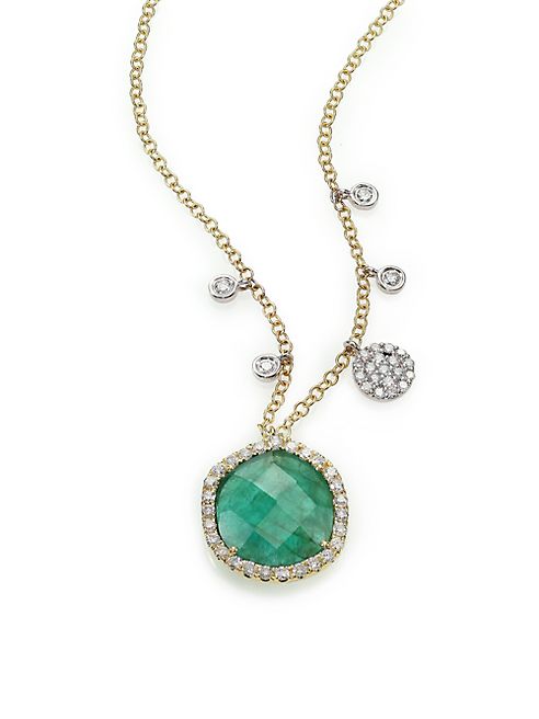 Meira T - Emerald, Diamond & 14K Yellow Gold Pendant Necklace