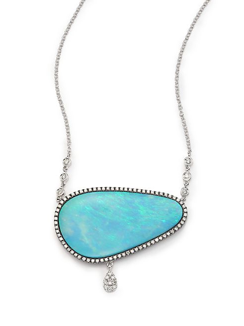 Meira T - Boulder Opal, Diamond & 14K White Gold Charm Pendant Necklace