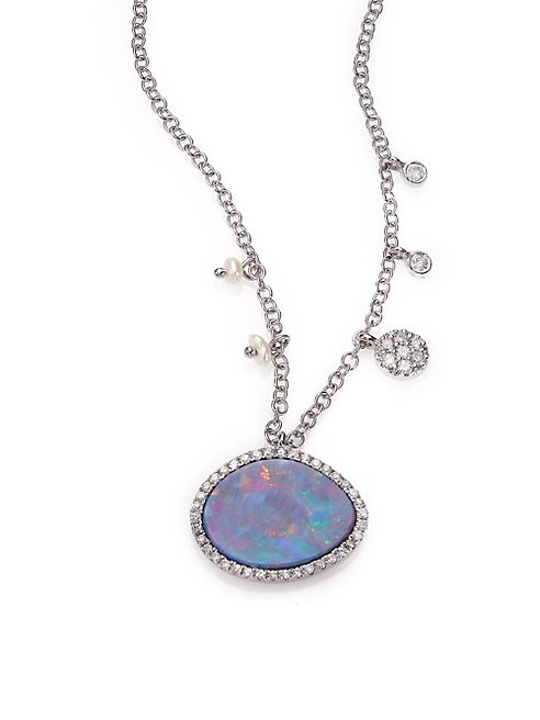 Meira T - Boulder Opal, Diamond & 14K White Gold Pendant Necklace