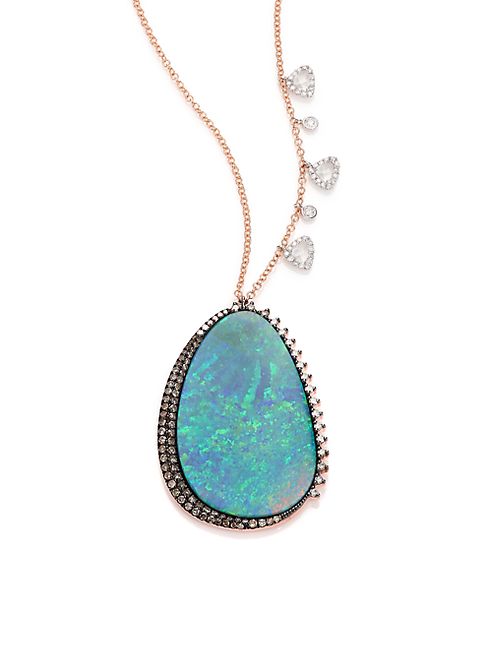 Meira T - Boulder Opal, Diamond, 14K White & Rose Gold Pendant Necklace