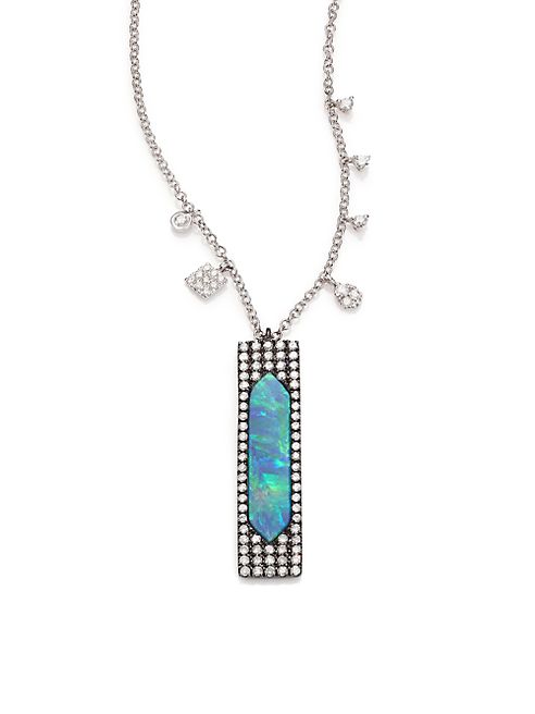 Meira T - Boulder Opal, Diamond, & 14K White Gold Pendant Necklace