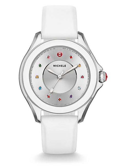 Michele Watches - Cape Multicolor Topaz, Stainless Steel & Silicone Strap Watch