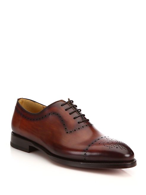 Saks Fifth Avenue Collection - Burnished Leather Perforated Oxfords