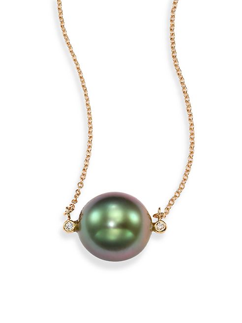 Mizuki - Sea Of Beauty 13MM Black Tahitian Pearl, Diamond & 14K Yellow Gold Pendant Necklace