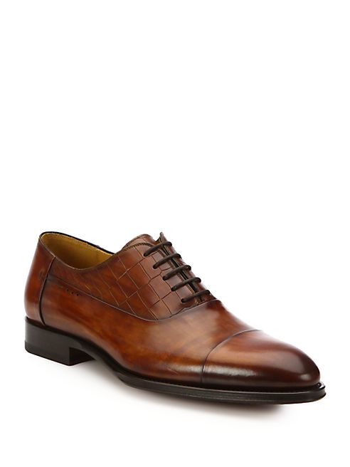 Saks Fifth Avenue Collection - Saks Fifth Avenue by Magnanni Printed Croc Leather Captoe Oxfords