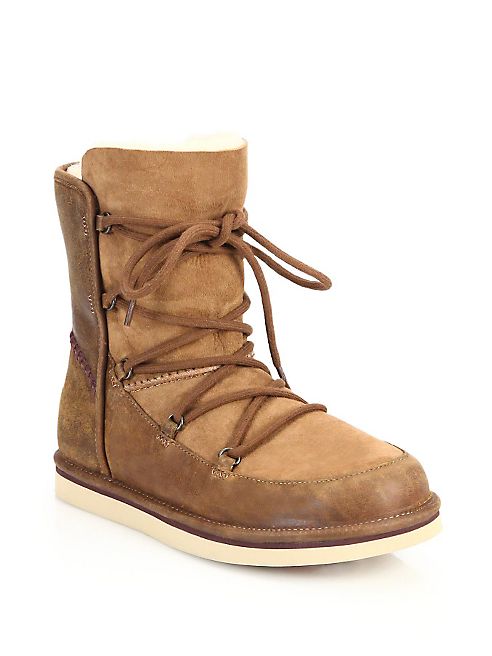 UGG - Lodge Sheepskin-Lined Leather & Suede Lace-Up Boots