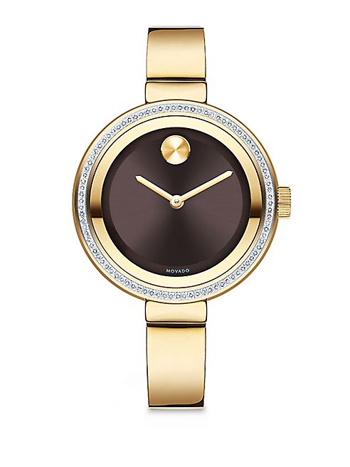 Movado - Bold Diamond & Goldtone IP Stainless Steel Bangle Bracelet Watch