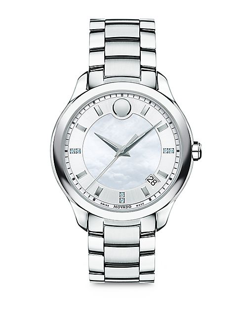 Movado - Bellina Diamond, Mother-Of-Pearl & Stainless Steel Bracelet Watch